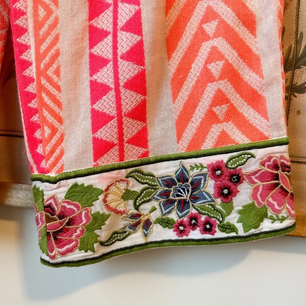 NWT Anthropologie Farm Rio Geometric Floral Embroidered Striped Pants Pink XS - Picture 6 of 16